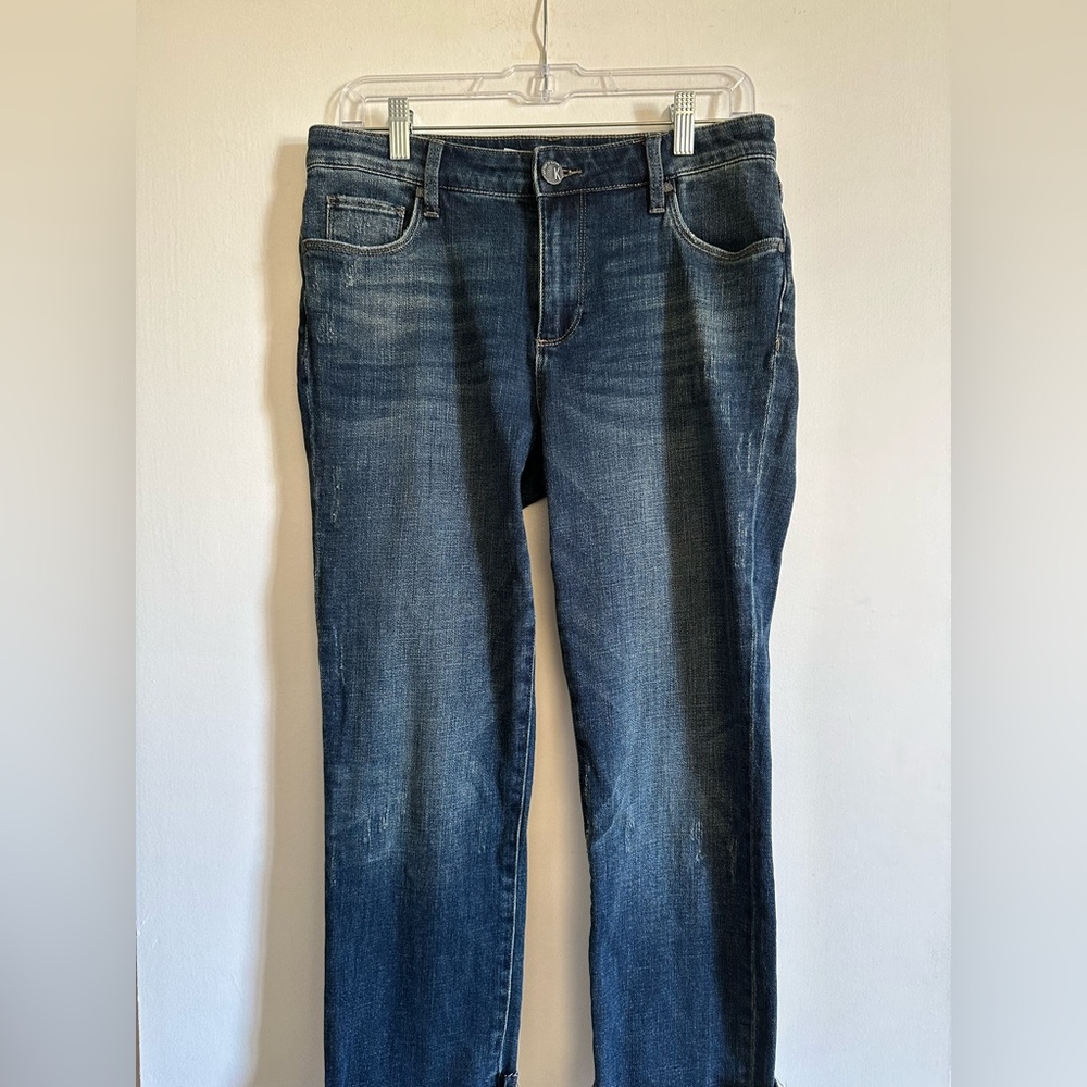 Kut from the Kloth Dark Blue Denim Stretch Reese Ankle Straight Leg Jeans Size 4 - Picture 3 of 9
